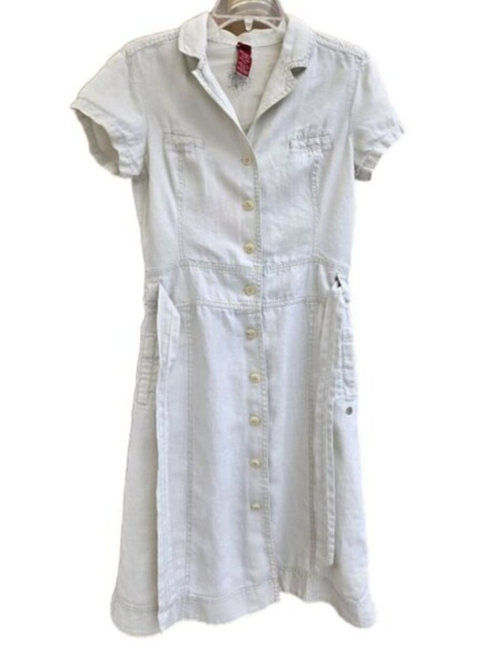 Olsen Europe Linen Button‑Front Shirtdress - US 4 - Oatmeal